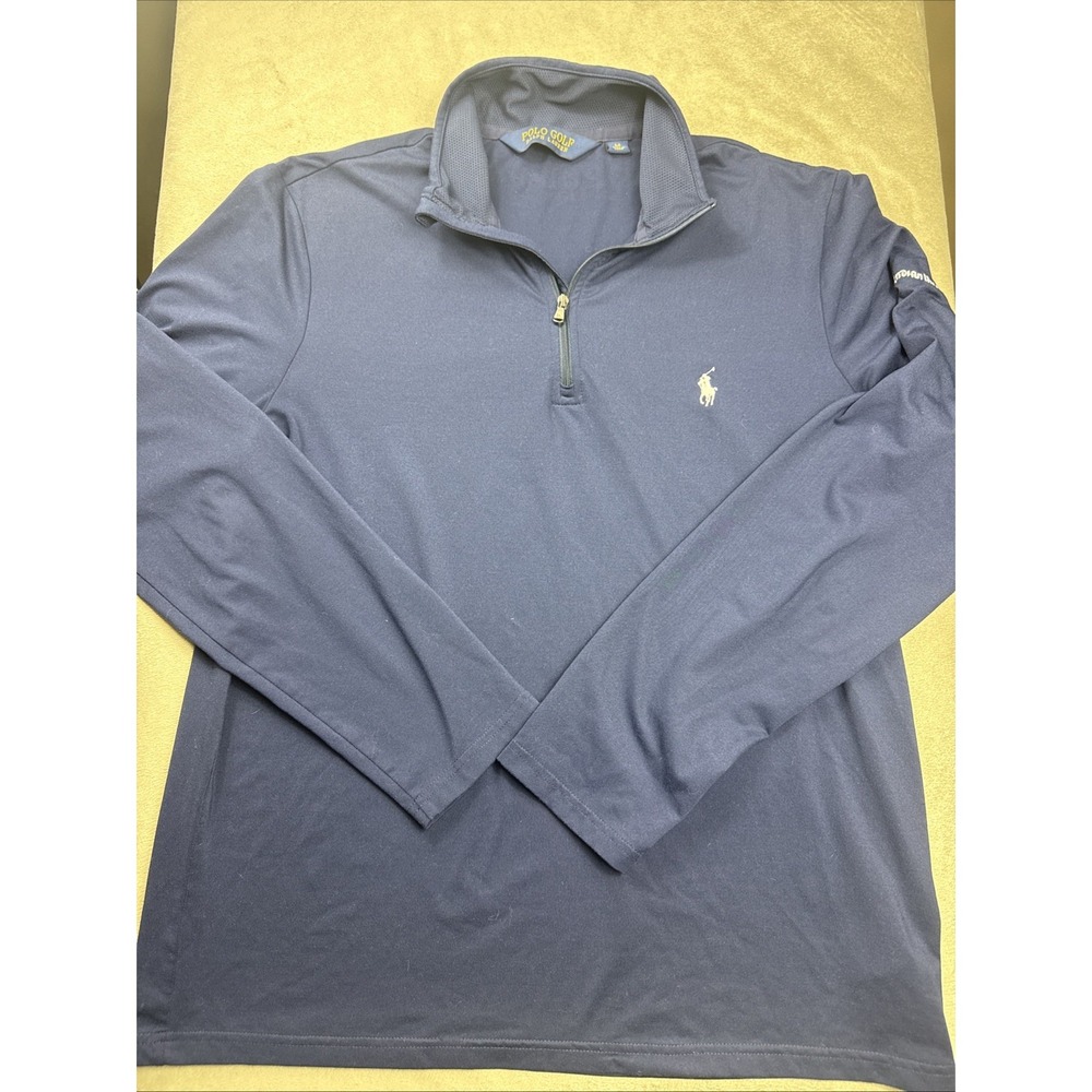 Polo Golf Ralph Lauren Pullover Mens Medium Navy Blue 1/4 Zip Stretch Moc Neck